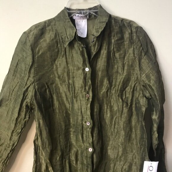 Olsen Y2K NEW Long Duster Tunic Shirt Crinkled Cotton Jacket Minimalist Button 8 - Picture 6 of 16